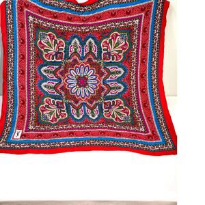 Vtg YSL Silk Scarf Red Blue Paisley 34x32" 70s 80s Yves Saint Laurent Moroccan